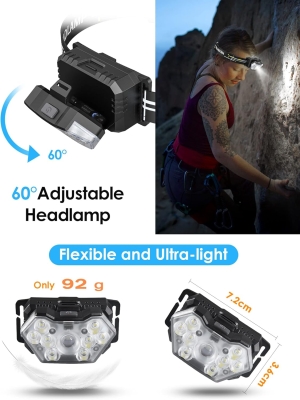 Lsnisni Linterna Frontal LED(2 Unidades/1 Unidad), 2000 Lúmenes Super Brillante Linterna Cabeza, 6 Modos de Iluminación, IPX5 Impermeable Luz Cabeza para Niños Adultos, Correr, Camping, Pesca