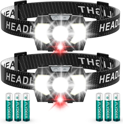 Lsnisni Linterna Frontal LED Alta Potencia, 1500 Lúmenes Linterna Cabeza con 6 Pilas AAA, 7 Modos, Ángulo Ajustable, IPX5 Impermeable para Niño Adulto Correr, Camping, Pesca(2 Unidades)