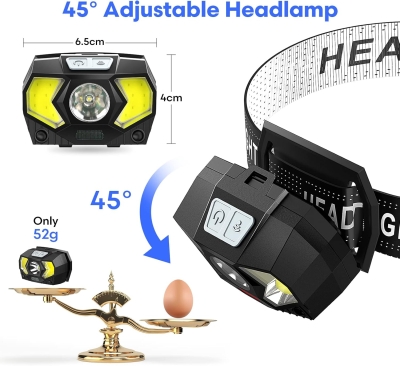 Lsnisni Linterna Frontal LED Alta Potencia, 1500 Lúmenes Linterna Cabeza con 6 Pilas AAA, 7 Modos, Ángulo Ajustable, IPX5 Impermeable para Niño Adulto Correr, Camping, Pesca(2 Unidades)