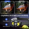 Lsnisni Linterna Frontal LED Alta Potencia, 1500 Lúmenes Linterna Cabeza con 6 Pilas AAA, 7 Modos, Ángulo Ajustable, IPX5 Impermeable para Niño Adulto Correr, Camping, Pesca(2 Unidades)
