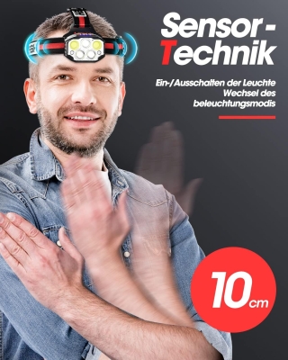 68c6efb1b7367103c0ca5bbc44d410ba7c15fccd0cf22479512c9.jpg XIAZIR Copic Linterna frontal de 1100 lúmenes, con sensor recargable por USB, 7 modos, con luz roja, 90°, IP4, resistente al agua, correr, camping (1 unidad)