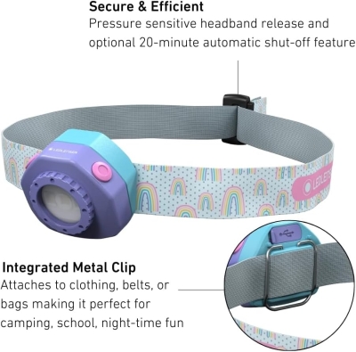 68c6f4f3b6d9dbdab3538917b6660c4e708b2a7c0c7048990bf3d.jpg Ledlenser KIDLED4R Linterna frontal LED para niños en color lila | Lámpara de cabeza LED recargable de bajo consumo | 4 modos de color y función de parpadeo | Lámparas infantiles para niños | Linterna