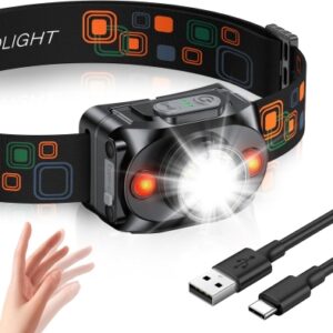 Rolgno Linterna Frontal LED Recargable, [Ultrabrillante] Linterna Cabeza con Sensor de Movimiento, 6 Modos de Iluminación y Impermeable IPX4, Larga Duración en Camping, Pesca, Senderismo, Correr