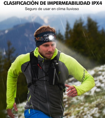 Rolgno Linterna Frontal LED Recargable, [Ultrabrillante] Linterna Cabeza con Sensor de Movimiento, 6 Modos de Iluminación y Impermeable IPX4, Larga Duración en Camping, Pesca, Senderismo, Correr