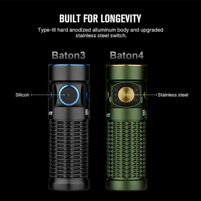 OLIGHT Baton 4 Mini EDC Linterna de 1300 Lúmenes, 170 metros de Alcance, Impermeable IPX8, Lámpara de Mano Recargable y Batería Potente 650 mAh, 30 días Larga Duración