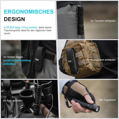 WUBEN C3 Linternas LED Alta Potencia 1200 Lúmenes, Linterna LED Recargable USB Táctica Militar Potente, Linterna Led Pequeña a Pilas, IP68 Impermeable 6 Modos Portátil Flashlight Emergencia Camping