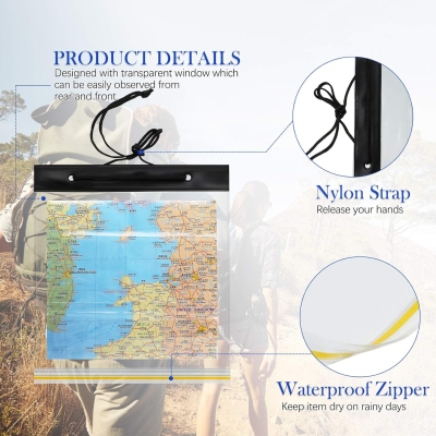 Sumind Estuche Impermeable de Mapas Cubierta de Mapa Transparente Bolsa de Mapa de Camping Funda de Mapas de Senderismo de PVC con Ventana Transparente y Correa de Cuello