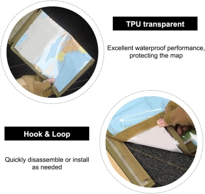 Funda táctica para mapas, plegable, bolsa de almacenamiento de mapas, impermeable, con múltiples bolsillos para camping, senderismo, ciclismo