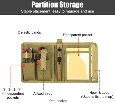 Funda táctica para mapas, plegable, bolsa de almacenamiento de mapas, impermeable, con múltiples bolsillos para camping, senderismo, ciclismo