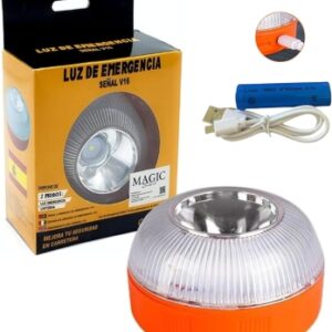 68c7cf33959b6a6a79aa08c4458fed782b2e27878a5490c678ffe.jpg MAGIC SELECT Luz de Emergencia V16 para Señalización en Carretera de Coche y Moto. Luz Amarilla Intermitente y Blanca Fija con Encendido Automático, Base Imantada y Batería Recargable. No GPS.