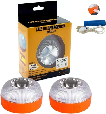 68c7cf34030aa76ceab127acc08643cc2fe6b399d63dd917cde81.jpg MAGIC SELECT Luz de Emergencia V16 para Señalización en Carretera de Coche y Moto. Luz Amarilla Intermitente y Blanca Fija con Encendido Automático, Base Imantada y Batería Recargable. No GPS.