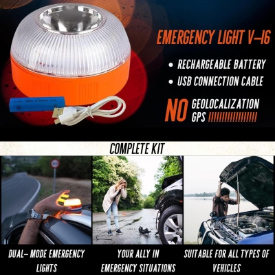 68c7cf34501efd51e72cfb16a9675e1fe9e53327b38b63d435802.jpg MAGIC SELECT Luz de Emergencia V16 para Señalización en Carretera de Coche y Moto. Luz Amarilla Intermitente y Blanca Fija con Encendido Automático, Base Imantada y Batería Recargable. No GPS.