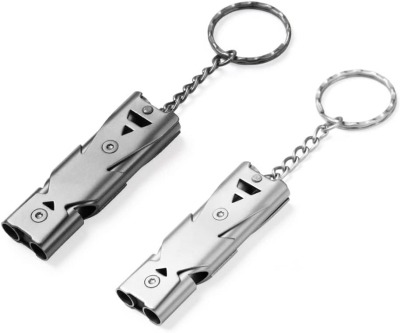 Silbato de 2 señales, silbato y llavero de acero inoxidable de 150 decibelios de alto decibelio, deportes de emergencia de supervivencia en la montaña, camping al aire libre, pesca, senderismo y caza