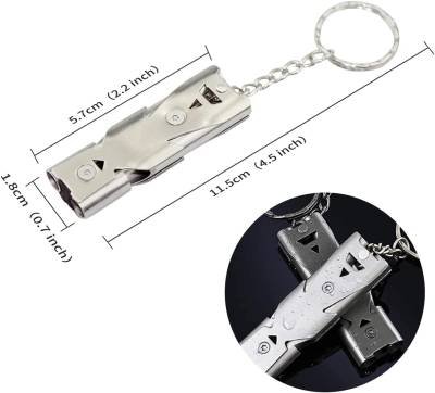 Silbato de 2 señales, silbato y llavero de acero inoxidable de 150 decibelios de alto decibelio, deportes de emergencia de supervivencia en la montaña, camping al aire libre, pesca, senderismo y caza