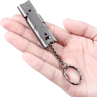 Silbato de 2 señales, silbato y llavero de acero inoxidable de 150 decibelios de alto decibelio, deportes de emergencia de supervivencia en la montaña, camping al aire libre, pesca, senderismo y caza