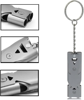 Silbato de 2 señales, silbato y llavero de acero inoxidable de 150 decibelios de alto decibelio, deportes de emergencia de supervivencia en la montaña, camping al aire libre, pesca, senderismo y caza