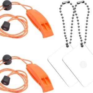Eco-Fused 2X Silbatos de Supervivencia y 2X Espejos de Señales - Kit de Supervivencia para Exteriores con Espejo de Rescate - Silbato de Enganche con Acollador - Mochilero, Acampar, Mar