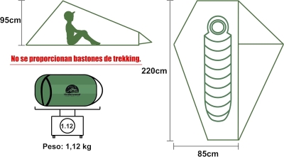 68c7e615baa943f716b41900e8a85e4d9f5ab9a76de2415f8e378.jpg Tienda de Campaña para 1 Persona - Tienda Ultraligera para Senderismo, Tienda Impermeable 1 Persona, Tienda Compacta 1 Hombre con Tamaño de Paquete pequeño para Ciclismo(Sin Bastones de Trekking)