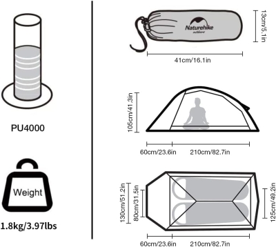 68c87fc8e72cbf1acdedd3313b5de71778f72299757622ce1ade6.jpg Naturehike Cloud-Up 2 Tienda de Campaña 2 Personas 3-4 Temporada Tienda Mochila Ligera(Actualizar Gris 20D)