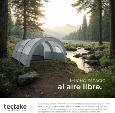 68c9346d92b600232999ed88e7fd1a6d8a9cb0f3fe8491c6d1b31.jpg tectake® Tienda de Campaña Familiar Tipo Túnel, Tienda Campaña XXL para 6 Personas, Tienda Campismo con Protección UV y Repelente al Agua, Cuatro Ventanas, 350x480x195 cm, con Bolsa de Transporte