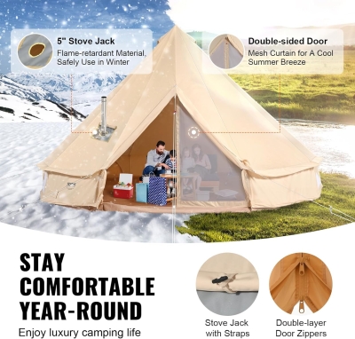 VEVOR Canvas Tent Lona 4 Estaciones Capacidad para 12 Personas