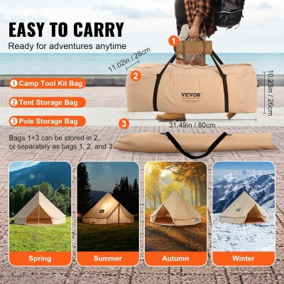 VEVOR Canvas Tent Lona 4 Estaciones Capacidad para 12 Personas