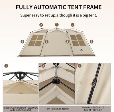 Naturehike Village 17.0 ㎡ Tienda de campaña familiar Pop Up Tienda de campaña para 4-6 personas, gran túnel con columna de agua de 2000 mm