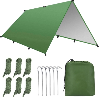Ledeak Tienda de Campaña Tarp, 3 x 3 m Toldo de Refugio Impermeable Lona de Duradero Portatil, Hamaca Tienda de Campaña Ligera para Playa Senderismo Mochila Acampada Refugio Al Aire Libre