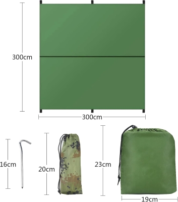 Ledeak Tienda de Campaña Tarp, 3 x 3 m Toldo de Refugio Impermeable Lona de Duradero Portatil, Hamaca Tienda de Campaña Ligera para Playa Senderismo Mochila Acampada Refugio Al Aire Libre