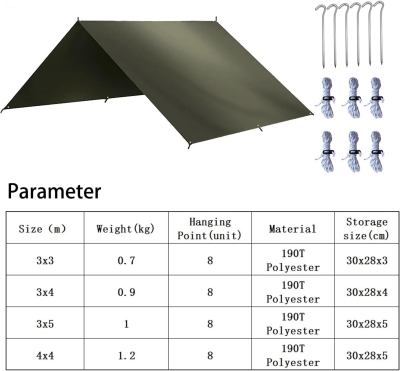 68ca7b1d89d66efb276035cef0ae3884f4722ca4e27484fc0762f.jpg Toldo Camping Tarp Impermeable Tent Hamaca Fly Sunshade Ligera Ligero Shelter para Acampar Senderismo (Verde Oliva, 3x4m)