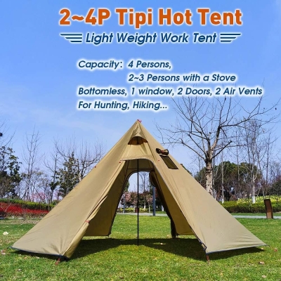 Tienda de campaña tipi con agujero para estufa y ventanas, tienda de campaña familiar al aire libre para 2-4 personas, tienda piramidal Tipi para aventuras en todas las estaciones