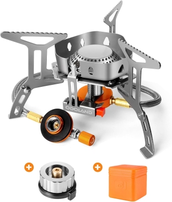 Odoland Hornillos Portátiles de Camping 3500 W, Mini Estufa Plegable de Acero con Encendido Piezoeléctrico, de Gas Ultraligera y Duradera para Picnic Mochilero Senderismo