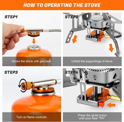 Odoland Hornillos Portátiles de Camping 3500 W, Mini Estufa Plegable de Acero con Encendido Piezoeléctrico, de Gas Ultraligera y Duradera para Picnic Mochilero Senderismo
