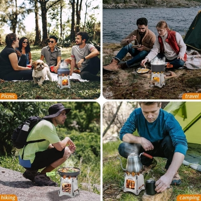 Lixada Estufa de Leña Camping Portátil Ligero Compacto Hornillo Alcohol Estufa Camping Titanio Estufa Madera Portátil para Camping Trekking Mochilero BBQ Picnic Senderismo Supervivencia Al Aire Libre