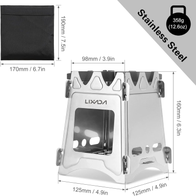 Lixada Estufa de Leña Camping Portátil Ligero Compacto Hornillo Alcohol Estufa Camping Titanio Estufa Madera Portátil para Camping Trekking Mochilero BBQ Picnic Senderismo Supervivencia Al Aire Libre