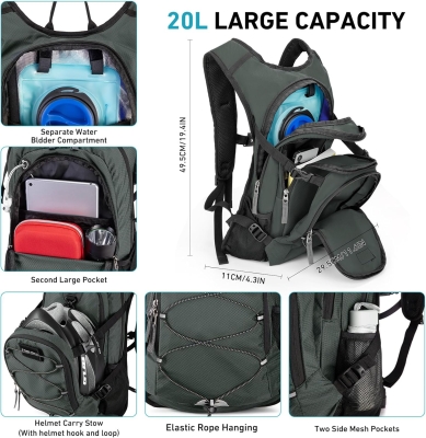68db8ba2ccf345855f0adc4ce0bbe63c07a15b8e1b4b3439fcb8d.jpg Cofurni Mochila de hidratación de 20 litros con bolsa de agua de 2 L, mochila de senderismo de gran almacenamiento para hombres y mujeres, mochila de agua ligera con aislamiento para ciclismo, correr,