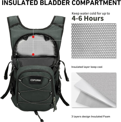 68db8ba36abb97b9385be042da4c026459295eca0ae536947e861.jpg Cofurni Mochila de hidratación de 20 litros con bolsa de agua de 2 L, mochila de senderismo de gran almacenamiento para hombres y mujeres, mochila de agua ligera con aislamiento para ciclismo, correr,