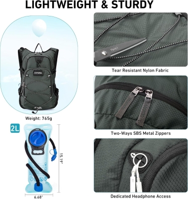 68db8ba40db61d0b3d2cf3d1157cddb8ce0ed0f02603e64677acb.jpg Cofurni Mochila de hidratación de 20 litros con bolsa de agua de 2 L, mochila de senderismo de gran almacenamiento para hombres y mujeres, mochila de agua ligera con aislamiento para ciclismo, correr,