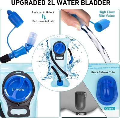 68db8ba53726ef608e7fbc5229d93897cbc81705eab6b16ebe83a.jpg Cofurni Mochila de hidratación de 20 litros con bolsa de agua de 2 L, mochila de senderismo de gran almacenamiento para hombres y mujeres, mochila de agua ligera con aislamiento para ciclismo, correr,