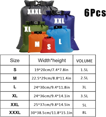 68db91acbabf85ef75aedfb13b132b381a2b70b1bcc4411953c14.jpg 6 Piezas Bolsa Impermeable Bolsa Estanca de Bolsas Secas Impermeables Bolsa para Esnórquel Bolsa a la Deriva para Viajes Rafting a la Deriva Natación Esnórquel Camping Ciclismo Pesca Kayak Accesorios