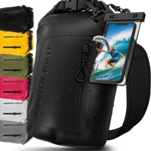 68db935969556ee8f871abf06179badd7161d47a61f63c8c8ea97.jpg Nordlight Bolsa Estanca Impermeable + Funda para Móvil, Cierre Enrollable, Correa para Hombro | Drybag Mochila Impermeable Saco Estanco Bolsa de Transporte Náutica | Playa Sup - Negro, 10 litros