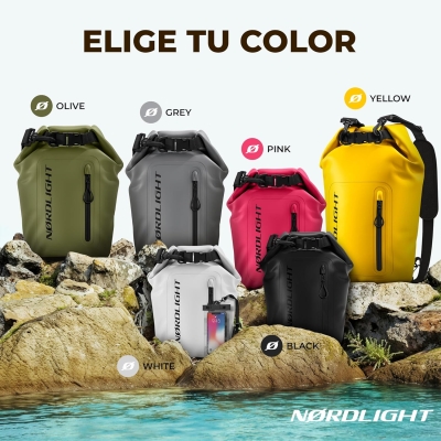 Nordlight Bolsa Estanca Impermeable + Funda para Móvil, Cierre Enrollable, Correa para Hombro | Drybag Mochila Impermeable Saco Estanco Bolsa de Transporte Náutica | Playa Sup - Negro, 10 litros