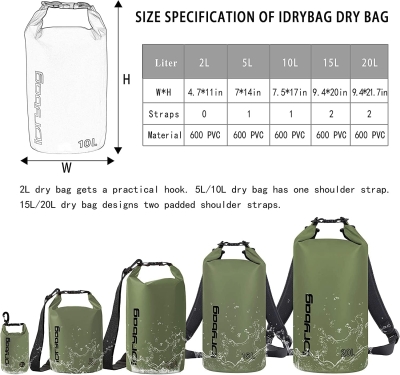 68db94c0d209a6186c23bbf04337c5d7eca050a59659a1744898c.jpg DRYBAG Bolsas Secas para Kayak Impermeables 2L/5L/10L/15L/20L, Bolsa Seca Pequeña Impermeable Flotante, Saco Seco Impermeable para Paddleboarding y Viajes