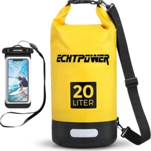 68db954f048c7918ad9f515064d00ac72297099bc3a092299dca4.jpg ECHTPower Mochila Impermeable 5L/10L/20L, Bolsa Estanca Impermeable con Funda de Móvil, 100% Impermeable con Doble Correa, Bolsa Seca para Paddle Surf, Playa, Kayak, Senderismo, Camping, Esquí, Pesca
