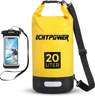 68db954f048c7918ad9f515064d00ac72297099bc3a092299dca4.jpg ECHTPower Mochila Impermeable 5L/10L/20L, Bolsa Estanca Impermeable con Funda de Móvil, 100% Impermeable con Doble Correa, Bolsa Seca para Paddle Surf, Playa, Kayak, Senderismo, Camping, Esquí, Pesca