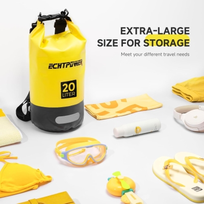 68db954fa84c9eda7f65bda1caa0006db771291044fe2adacd673.jpg ECHTPower Mochila Impermeable 5L/10L/20L, Bolsa Estanca Impermeable con Funda de Móvil, 100% Impermeable con Doble Correa, Bolsa Seca para Paddle Surf, Playa, Kayak, Senderismo, Camping, Esquí, Pesca