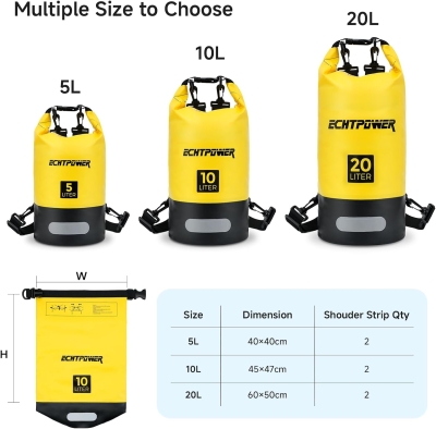 68db954fe02070624ca57f633e0b9f197559cf696312f9d852803.jpg ECHTPower Mochila Impermeable 5L/10L/20L, Bolsa Estanca Impermeable con Funda de Móvil, 100% Impermeable con Doble Correa, Bolsa Seca para Paddle Surf, Playa, Kayak, Senderismo, Camping, Esquí, Pesca
