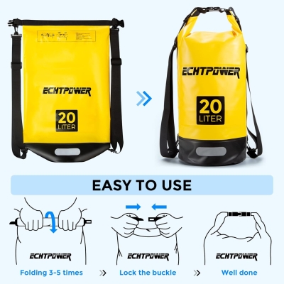 68db955021e8e3116516737af85ff213dfc809a8dd3028b805f4f.jpg ECHTPower Mochila Impermeable 5L/10L/20L, Bolsa Estanca Impermeable con Funda de Móvil, 100% Impermeable con Doble Correa, Bolsa Seca para Paddle Surf, Playa, Kayak, Senderismo, Camping, Esquí, Pesca