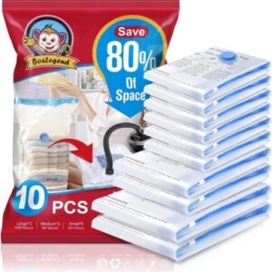 BoxLegend Bolsas Vacio Ropa 10 Piezas 2XL100x80, 2L 80x60, 6S 60x40cm Bolsas de Vacio para Ropa Almacenaje para Mudanzas Compresión Ahorro Espacio para Ropa de Cama Edredones Almohadas Mantas