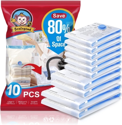 68db971150303f0929bbac8172e93e80069c1d0d777c767817189.jpg BoxLegend Bolsas Vacio Ropa 10 Piezas 2XL100x80, 2L 80x60, 6S 60x40cm Bolsas de Vacio para Ropa Almacenaje para Mudanzas Compresión Ahorro Espacio para Ropa de Cama Edredones Almohadas Mantas